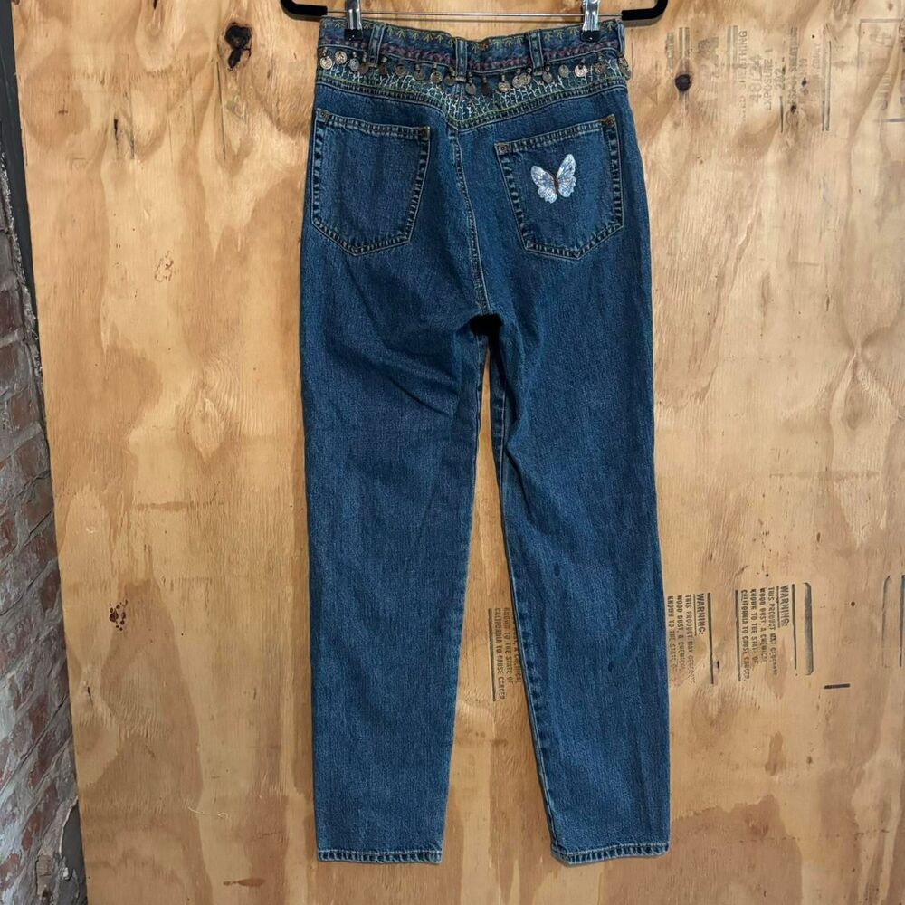 Vintage 90s DKNY High Waist Embroidered Hippie 100% Cotton Jeans Sz 2 - Picture 4 of 7